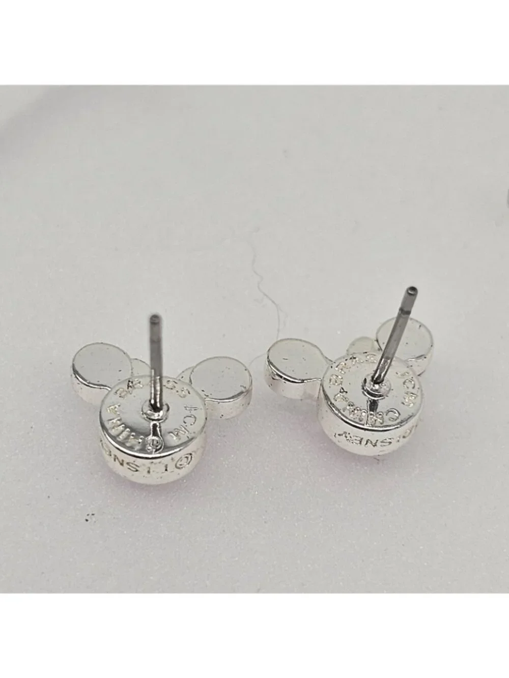 Disney Minnie Mouse Post Stud Earrings JCM Brass Silver Tone Pink Crystals